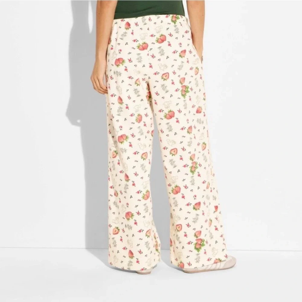 Disney Winnie the Pooh Strawberry Wide Leg Pajama Pants Off White XXL NWT - Picture 7 of 7